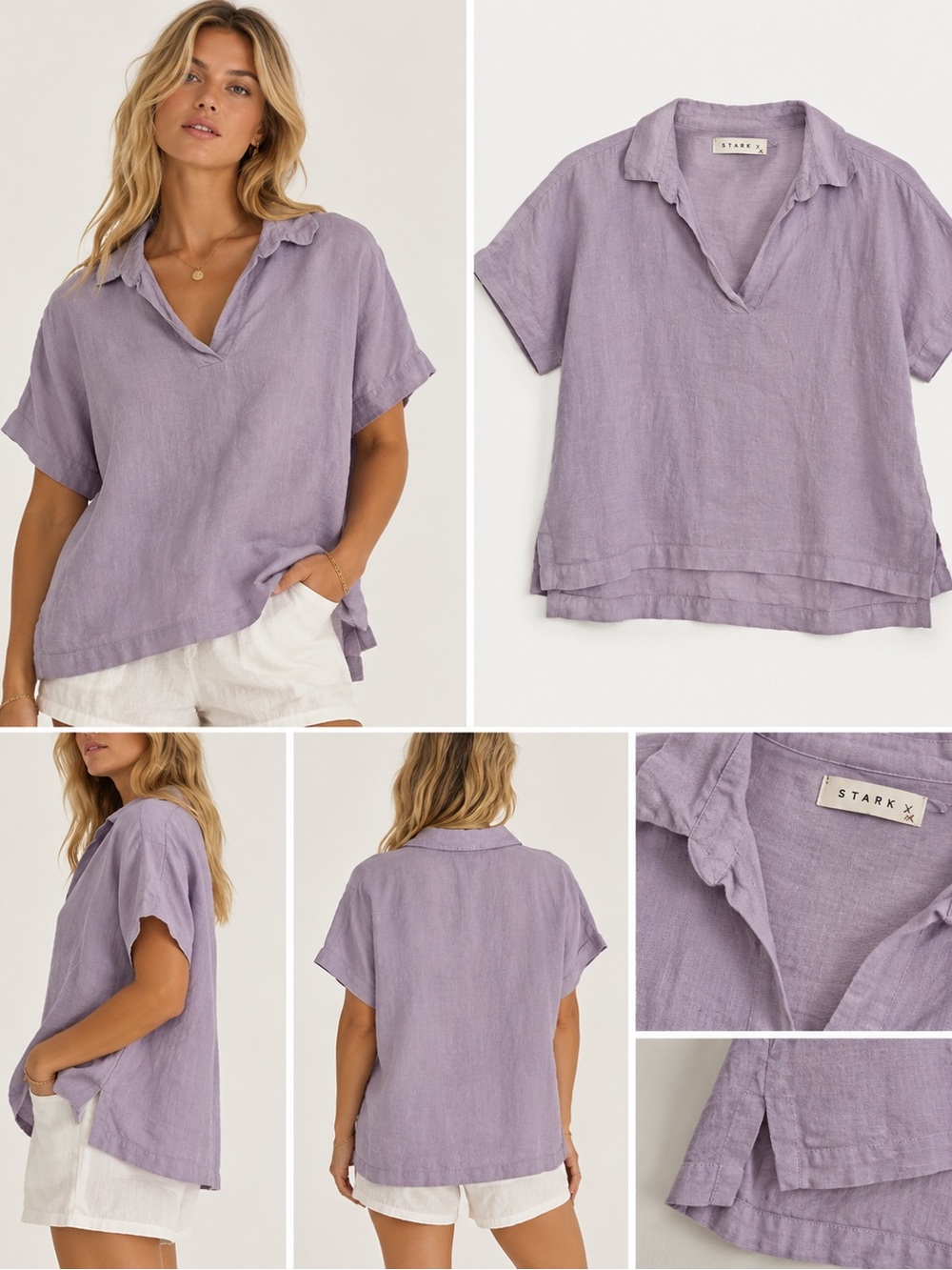 Stark Relaxed Lavender V-Neck Short Sleeve Blouse